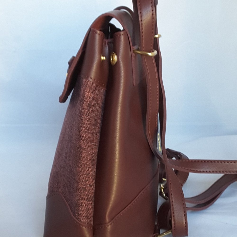 Faux Leather Solid Burgundy Backpack - image 4